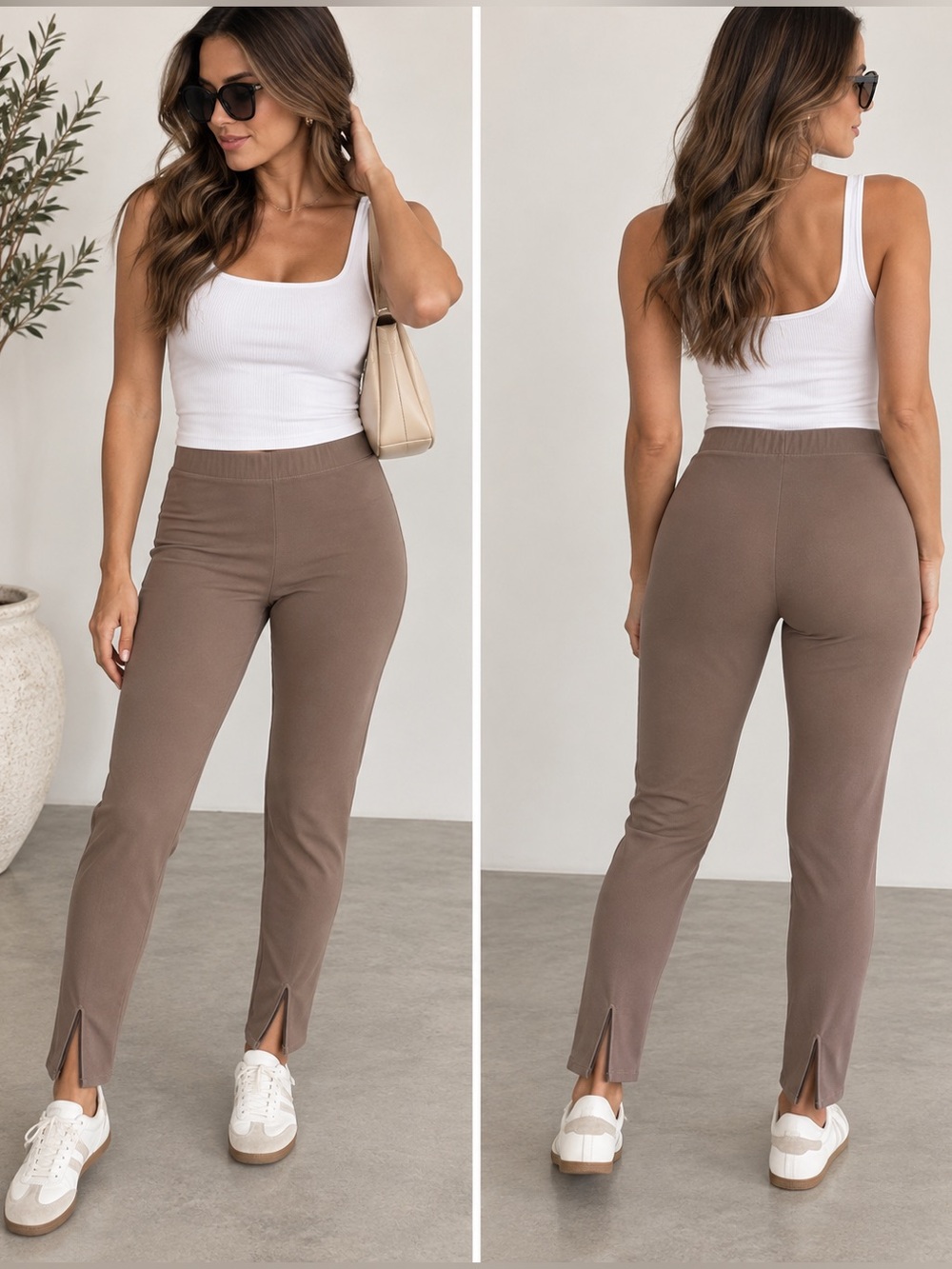 SKIMS Women’s Taupe Stretch Leggings Ankle Slit Pants Size Large